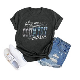 Women's Country Music Tshirt Vintage Concert Graphics Shirts Rock Band Tees Round Neck Short Sleeved Tops (Large, DarkGrey1)