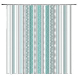 Western Boho Aztec Shower Curtain Gray and Teal Modern Abstract Geometric Stripes Vintage Rustic Farmhouse Fabric Bathroom Decor Curtain with Hooks,70X70(WXH) Inches