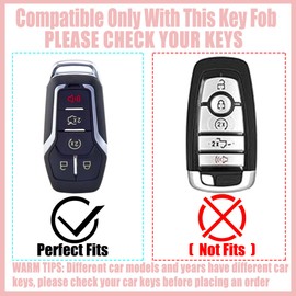 Yekoubo Key Fob Cover with Cherry Keychain, Soft TPU Smart Key Case for Daily Carry, Compatible with Ford Explorer Mustang F150 Edge Fusion,Lincoln MKZ 2013-2017 MKC MKX (5-Button, Pink)