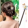 6 Pieces Vintage Handmade Wooden Hairpins - Traditional Flower Hair
