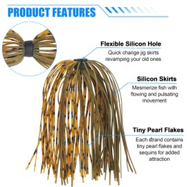 Silicone Jig Skirts 50 Strands Fishing Lure Skirt Replacement for Spinnerbaits Buzzbaits Bass DIY Fishing Jig Lures Quick Change Jig Skirts Fishing Bait Accessories(Orange&Green,6pcs)