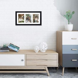 Golden State Art, Set of 3, 9x18 Black Wood Frame - White Mat for Three 5x7 Pictures - Sawtooth Hangers- Swivel Tabs - Wall Mounting - Landscape/Portrait - Real Glass - Collage Frame