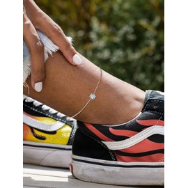 ChicSilver 925 Sterling Silver Ankle Bracelet for Women, Minimalist Thin Round Cut Synthetic Diamond Cubic Zirconia April Birthstone Anklets Beach Foot Jewelry