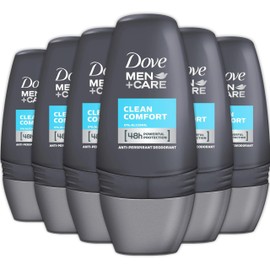 Dove Men+Care Clean Comfort Roll-On Deodorant, 6 Pack, Travel Size TSA Approved, 48-Hour Antiperspirant for Men, Long-Lasting Sweat & Odor Protection, Fresh Scent, 1.69 Oz. Each