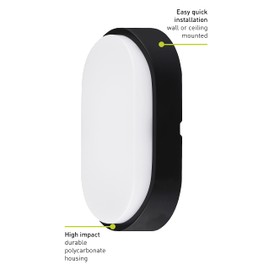 Luceco EBEO10S40-01 Eco Oval Eyelid Bulkhead LED Lighting, Black and White Bezel, 22 cm, 10 Watts Aluminium