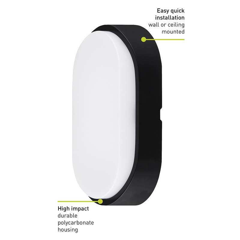 Luceco EBEO10S40-01 Eco Oval Eyelid Bulkhead LED Lighting, Black and