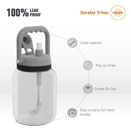 Asobu Juggler a Tritan, Freezable Unbreakable and Large Capacity Water Jug with Easy Grip Handle 50 Ounces (Grey)