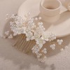Teyglen Floral Pearl Bride Wedding Hair Comb with Flower Headpiece