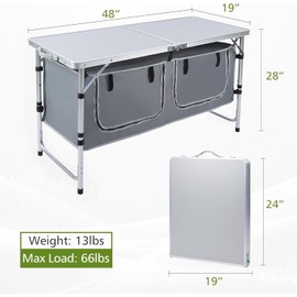 JOUYEK Camping Table, Folding Camping Table with Storage, Portable Kitchen Table, Lightweight, 3 Heights Adjustable Camping Furniture for BBQ, Picnic, Camping, Hiking, Beach, and Indoor