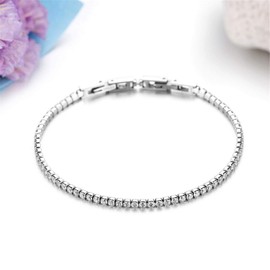 JewelryWe Women's Bracelet / Anklet, Stainless Steel, Cubic Zirconia, Tennis Bracelet / Anklet, Removable Partner Bracelet, Friendship Bracelet, Couple Bangle, Black and White, Stainless Steel