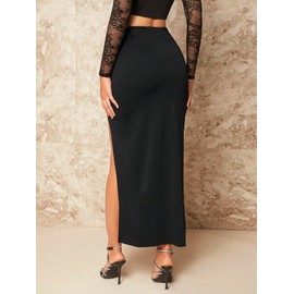 Milumia Women's Twist Front Slit Thigh Long Skirt High Waisted Asymmetrical Maxi Skirts Black Medium