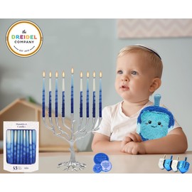 The Dreidel Company Dripless Deluxe Tapered Pastel Blue and White Hanukkah Menorah Candles for All 8 Nights of Chanuka (Single)