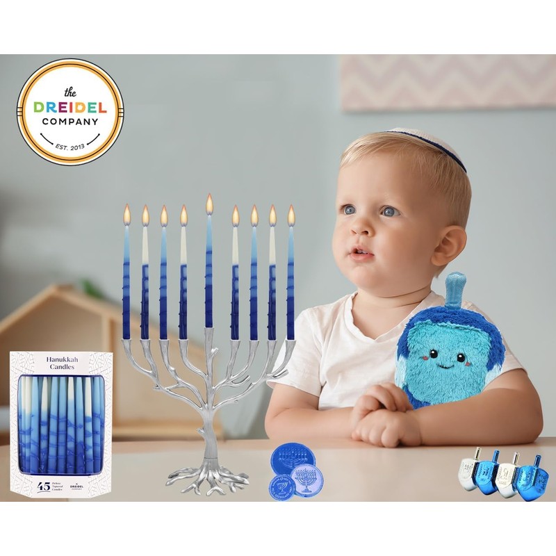 The Dreidel Company Dripless Deluxe Tapered Pastel Blue and White
