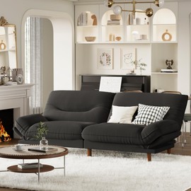 Homall Futon Sofa Bed, Modern Loveseat Futon Couch with Adjustable Backrest and Armrests, Sleeper Sofa Bed with Wood Frame for Living Room, Office, Apartment (Fabric, Black)