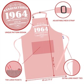 Bang Tidy Clothing 60th Birthday Presents for Women Ladies Gifts Her Funny Apron 100% Cotton 2 Pockets - Manufactured 1964 - Pink