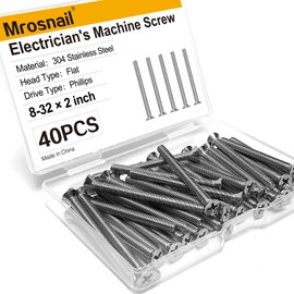 40PCS 8-32 Machine Screws, 2 inch Stainless Steel Extra Long Outlet Screws or Deep Outlet Repair, Heavy Device Mounting, Loose Electrical Boxes and Receptacle Installation