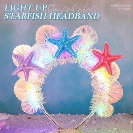 BARTOSI - Diadema de sirena iluminada con luces LED para el cabello con estrellas de mar, accesorios para el cabello para mujeres y niñas