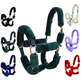Majestic Ally horse Halter Fleece Set -Full, Set of 09 (Crown, Noseband, Cheeks, Chin, Neck Pieces) and Set of 4 (Crown, Noseband, Cheeks), Multiple Colors (Hunter Green, 09 Piece)