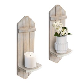 Wall Candle Sconces Set of Two, Rustic Wood Wall Candle Holder Decor, Farmhouse Wooden Candle Holder Wall Decorations for Fireplace, Hallway, Living Room, Bedroom,Washed Brown