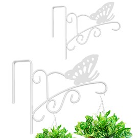 MINGFANITY Fence Hanging Brackets for Plants, Bird Feeders, Lights, No Drilling Need, White, 2 Pack