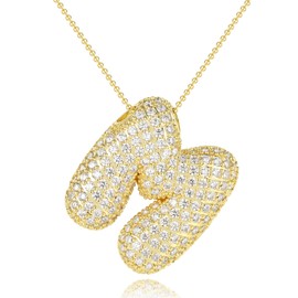 ANGELLIS Letter Necklace 14K Gold Plated Initial Pendant Necklace Box Chain Necklace Pave CZ, 18"+2" (Gold-M)
