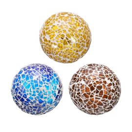 sourcing map 3Pcs Decorative Glass Balls 2.36 Inch Orbs Centerpiece Balls Mosaic Glass Ball Sphere for Decor Bowls Vases Dining Table Party, Gold Tone, Blue, Brown