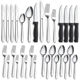 Pleafind 24-Pieces Silverware Set for 4, Flatware Set with Steak Knives, Stainless Steel Cutlery Set, Include Forks Spoons and Knives Set, Dishwasher Safe Utensil Sets for Home Restaurant