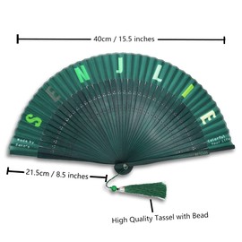 SENJLIE - Folding Hand Fan - Large (8.5 inches) Bamboo and Silk, Chinese/Japanese Retro Gift, Students Performance/Dance Handheld Fan/Hand-Crafted with a Pouch (Green)
