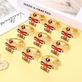 YAHPERN 9 Pieces Fall Napkin Rings, Enamel Thanksgiving Napkin Rings for Table Decor Harvest Pumpkin Maple Leaf Napkin Holders for Fall Banquet Dinner Table Settings Decoration (Turkey 2)