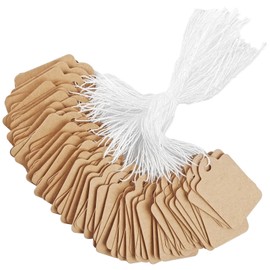 400 Pcs Price Tags with String Attached, 1.38" x 0.87" Brown Paper Hang Tags, Marking Strung Writable Garage Yard Tags, Kraft Display Label for Jewelry, Clothing, Retail, Labeling, Gift (Brown)