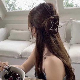 Aneneiceera Vintage Metal Star Hair Clip Barrette Hollow Star Hair Clip Clips Headwear Silver Large Alloy Hair Claw Barrette Decorative Headpiece Hair Accessories for Women