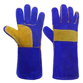 HLDD HANDLANDY Welding Gloves Leather BBQ Gloves,Fire and Heat Resistant Mitts for Tig/mig Welding,Firefighting, Fireplace,Oven, Baking, Stove, Pot Holder, Animal Handling Large Fireproof Gloves,14"