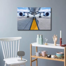 TUMOVO 1 Piece Airplane Turbine Canvas Wall Art for Living Room Aircraft Large Wall Art Aviation Modern Artwork Contemporary Decor Twin Engine Print On Canvas Ready to Hang for Bedroom Office 36x24in