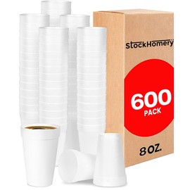 StockHomery 8 Oz Foam Cups Lightweight Insulated Foam Cups for Coffee, Cold Drinks & Other Hot Beverages - Disposable Drinking Cups for Parties, Picnic, BBQ, Travel, & Events (600 Pack)