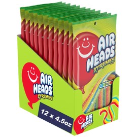 Airheads Xtremes Belts Candy, Chewy Candy Package, Rainbow Berry Fruit Flavor Artificially Flavored, 4.5 Ounces (12-Pack)