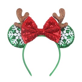 LSHDXD Christmas Mouse Ears Bow Headband Hair Hoop, Glitter Antlers Snowflake Hair bands for Christmas Party Supplies