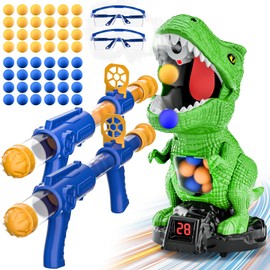 Cooldele Dinosaur Shooting Toys for Kids 3-6, Movable Target Shooting Games with 2 Air Pump Guns, LCD Score Record, Birthday Gifts Suitable for Children Aged 3-5 5-6 6-8