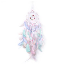 FuninCrea Dream Catcher with Feather, Handmade Macrame Dream Catcher for Girls, 3D Dream Catcher Set with Braided Lace, Indian Style Hanging Dreamcatcher (Pink)