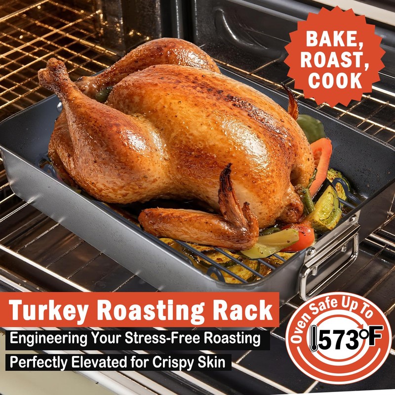 Roasting Rack,Heavy Duty Turkey Rack Insert for Roasting Pan,Fit for