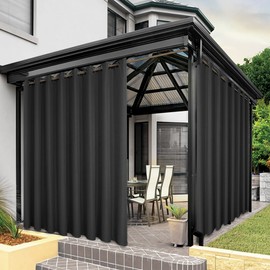 BONZER Waterproof Outdoor Curtains for Patio Porch Pergola Cabana Thick Privacy Extra Wide Grommet Indoor Curtains for Bedroom Living Room, 1 Panel, 150W x 84L inch, Charcoal
