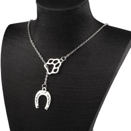 FAADBUK Dog Lover Gift Horse Jewellry Chains Paw Horseshoe Pendent Dog Paw Charm Lariat Y Necklace for G-irl (Horseshoe Dogpaw Y NE)