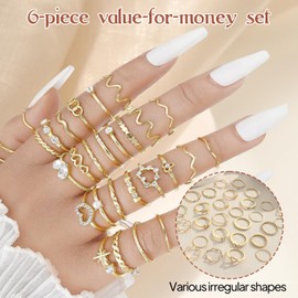 28PCS Gold Rings Set for Women Finger Rings Multiple Sizes Rings Stacking Rings Simple Heart Wave Design, Premium Gold Jewellery Set Lrregular Patterns Thumb Golds Ring Set Perfect Gifts for Women