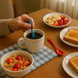 PTORIZNY Demitasse Espresso Spoons, 4pcs Small Coffee Spoons Set, 5 inch Mini Ceramic Teaspoon, Glass Spoon, Porcelain Spoon for Dessert Coffee Tea Yogurt Sauce Sugar Salt and Appetizer (Red and Blue)