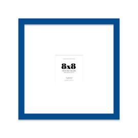 8x8" Square Picture Frame, Display Pictures 4x4" With Mat or 8x8" Without Mat, Wall Hanging & Free Standing Photo Frame, Blue, 1 Pack