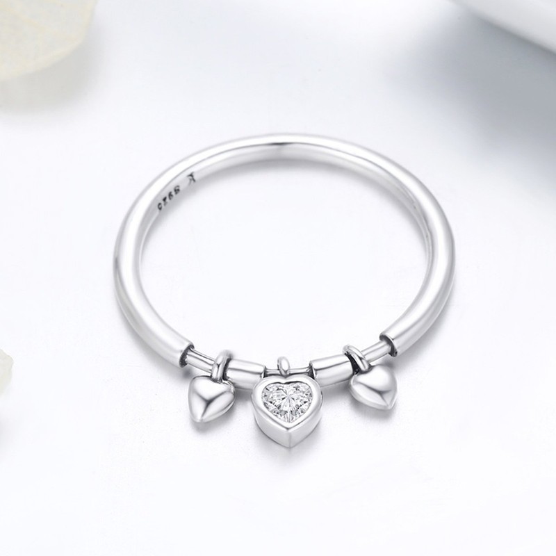 925 Sterling Silver Heart Engagement Stackable CZ Finger Ring for