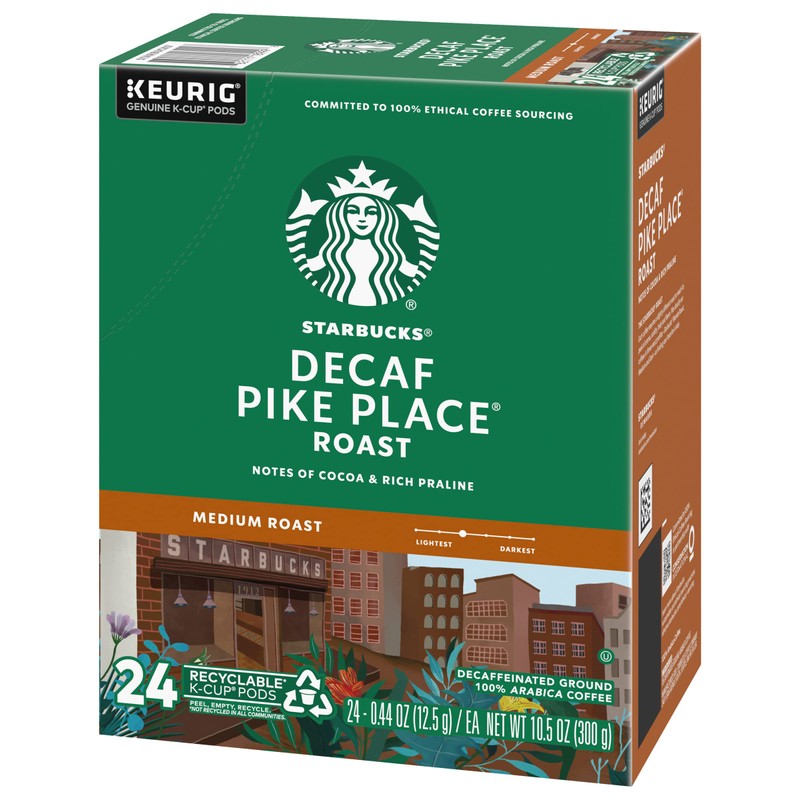 Starbucks Pike Place Decaffeinated Coffee Single-Serve K-Cup, 24 Count
