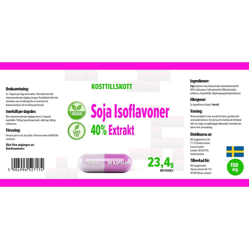 SOYA Isoflavones 40% 90 Vegan Capsules, 3rd Party Lab Tested,