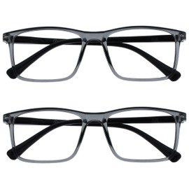 OPULIZE Ink MM4-7 -2.50 Long Distance Glasses Pack of 2 Large Rectangular Frame Spring Hinges Scratch-Resistant Grey Men Women