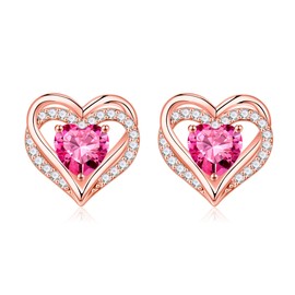 Iefil Rose Gold Earrings for Women, October Birthstone Sapphire Heart Stud Earrings for Women Mothers Day Anniversary Valentines Day Birthday Earrings for Women Her Wife Jewelry