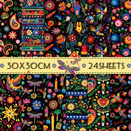 24 Pcs Mexican Festival Double Sided Scrapbook Paper Pad, Colorful Floral Decorative Paper For Card Making Art Album Craft DIY